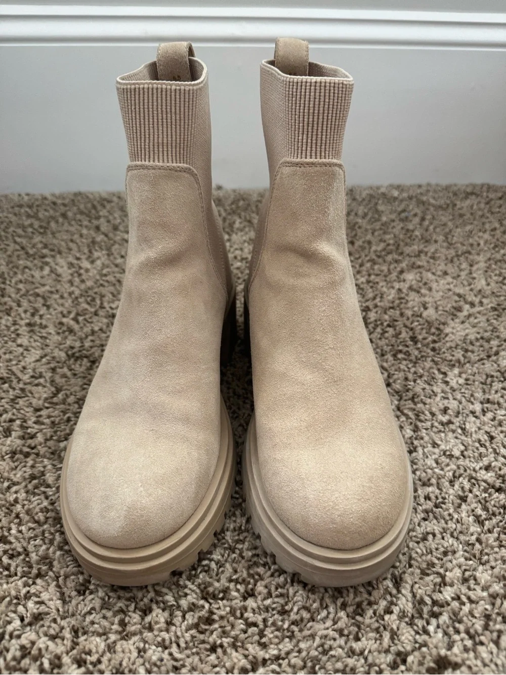 Steve Madden Beige Chunky Heel Ankle Booties